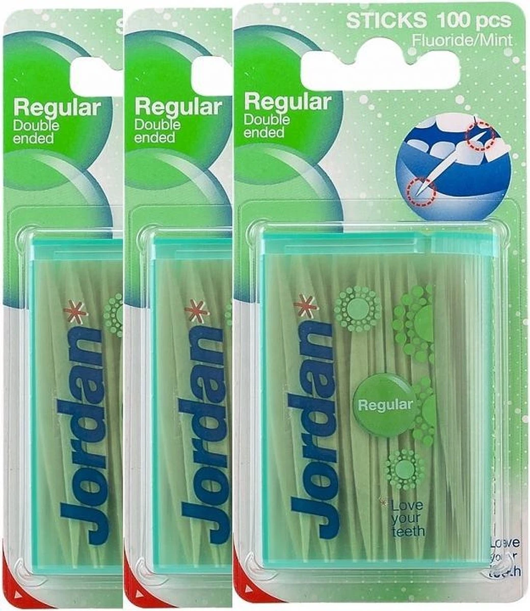 Jordan Tandenstokers Double Ended Regular 3x 100 Stuks - Voordeelverpakking 3 Jordan Tandenstokers Double Ended Regular 3x 100 Stuks - Voordeelverpakking
