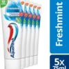 Aquafresh Freshmint - Tandpasta - Voor Een Frisse Adem - Voordeelverpakking - Recyclebare Plastic Tube En Dop -5 X 75ml -Mondelinge Benodigdheden Winkel 1044x1200