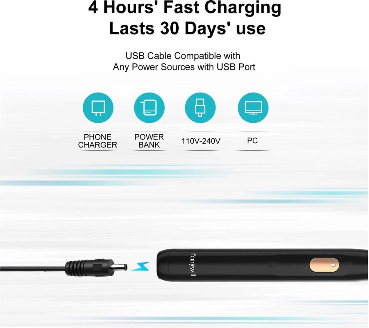 Fairywill D1 Elektrische Tandenborstel Set Met 2x Borstelopzetstuk 9 Fairywill D1 Elektrische Tandenborstel Set Met 2x Borstelopzetstuk - Afbeelding 7