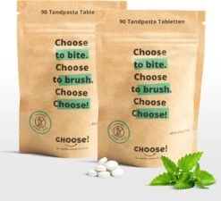 CHOOSE Tandpasta Tabletten - 12 Weken Voorraad - Duurzaam - Aanbevolen Door Tandartsen - Zero Waste - Vegan - Fluoride - Ecologisch Verantwoord -Mondelinge Benodigdheden Winkel 1200x1093