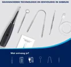 DynaBright Elektrische Tandsteen Verwijderaar - 5 Standen - 5 Delig - Incl. Professionele Tandarts Set - Tandplak - Zwart - Tong Schraper - USB - Tand Verzorging -Mondelinge Benodigdheden Winkel 1200x1148