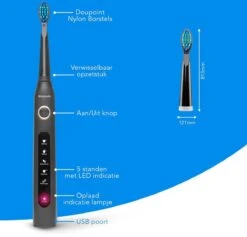 LifeGoods Elektrische Tandenborstel - Oplaadbaar - Veilig Voor Douche - 4 Opzetborstels - Zwart -Mondelinge Benodigdheden Winkel 1200x1150