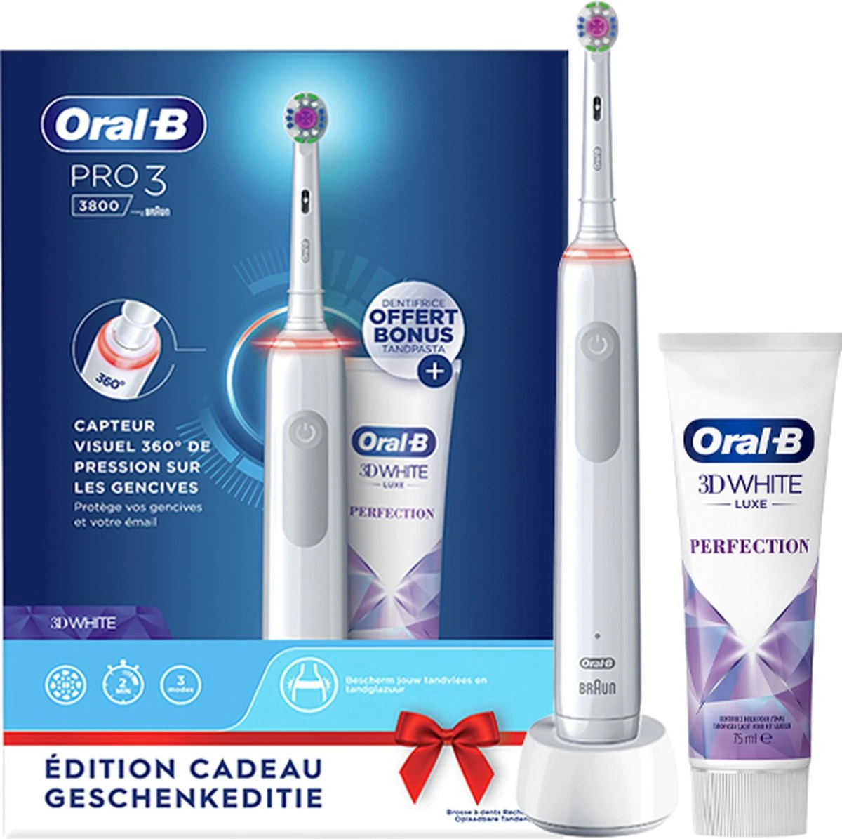 Oral B Oral-B PRO 3 3800 3D-White Elektrische Tandenborstel Wit + Tandpasta 3 Oral B Oral-B PRO 3 3800 3D-White Elektrische Tandenborstel Wit + Tandpasta
