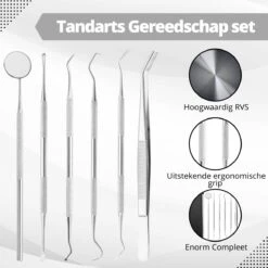AdroitGoods 7 Delige RVS Tandarts Setje - Incl Haakje En Spiegel - Tandenstokers - Tandplak - Gebit Verzorging Setje -Mondelinge Benodigdheden Winkel 1200x1200 1058