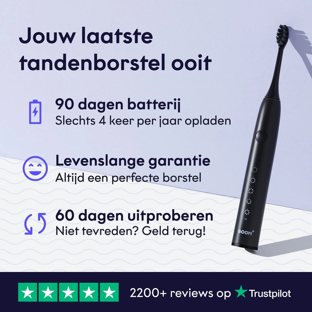 BOOMBRUSH Elektrische Tandenborstel - Zwart - 90 Dagen Batterij - Duurzaam 4 BOOMBRUSH Elektrische Tandenborstel - Zwart - 90 Dagen Batterij - Duurzaam - Afbeelding 2