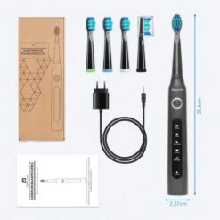 LifeGoods Elektrische Tandenborstel - Oplaadbaar - Veilig Voor Douche - 4 Opzetborstels - Zwart -Mondelinge Benodigdheden Winkel 1200x1200 291