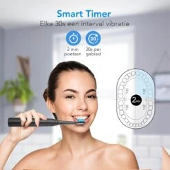 LifeGoods Elektrische Tandenborstel - Oplaadbaar - Veilig Voor Douche - 4 Opzetborstels - Zwart -Mondelinge Benodigdheden Winkel 1200x1200 295