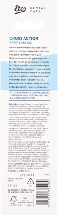 Etos Opzetborstel Cross Action - 3 Stuks - Met Wisselindicator - Geschikt Voor De Meeste Oral-B® Systemen* 11 Etos Opzetborstel Cross Action - 3 Stuks - Met Wisselindicator - Geschikt Voor De Meeste Oral-B® Systemen* -Mondelinge Benodigdheden Winkel 327x1200 3