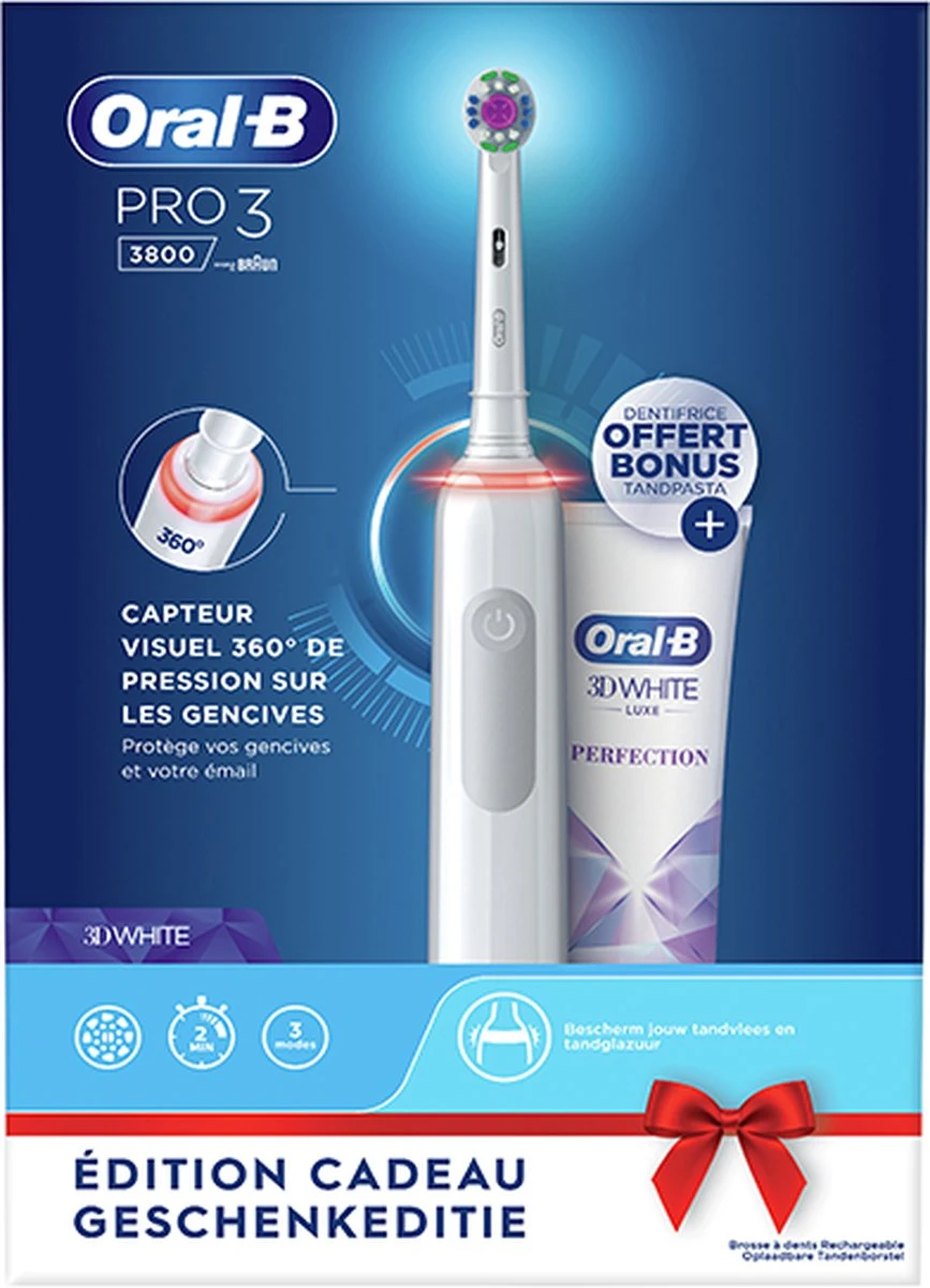 Oral B Oral-B PRO 3 3800 3D-White Elektrische Tandenborstel Wit + Tandpasta 4 Oral B Oral-B PRO 3 3800 3D-White Elektrische Tandenborstel Wit + Tandpasta - Afbeelding 2